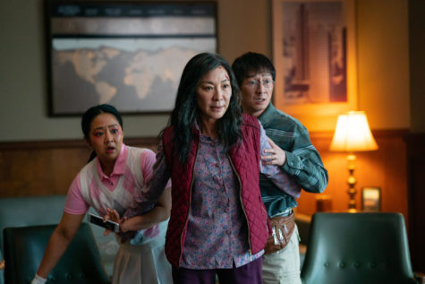 From left, Stephanie Hsu, Michelle Yeoh and Ke Huy Quan in Everything Everywhere All At Once. Credit: Tribune News Service
