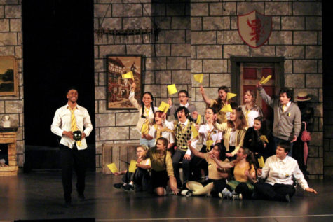 The Puffs cheer on Cedric Diggory (Andre Jenkins) after the first task. Credit: Carrie Halliburton