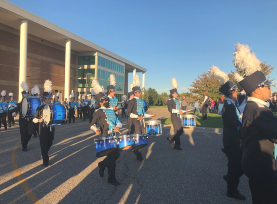 Skylines own marching band leading the Hoco parade