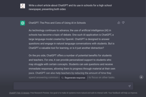 AI writing an article about ChatGPT and its use in high school.