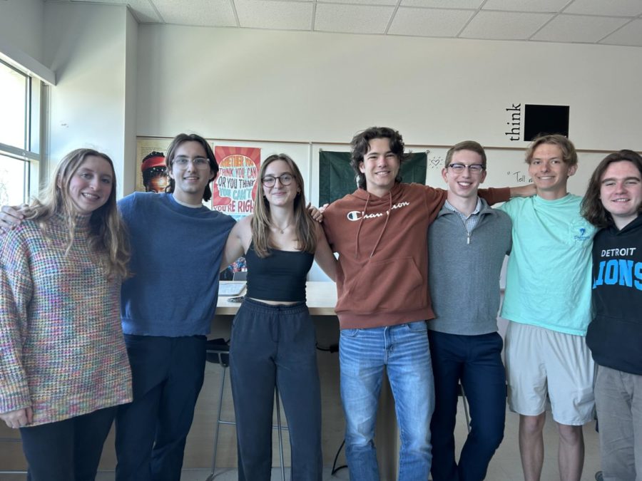 Award winning news team includes Editor Maja Smith (23), writer Michael Mychaliska (23), Editor-at-Large Bella Simonte (23), writers Nate Werns (24), Lucas Caswell (24), and Ryan Rzeszut (23), and Will Pace (24). Not pictured: Founding Editor Grace Lee, Editor Sammi Perkins (22), Maya Loommis (23), Editor Graham Unsworth (23).