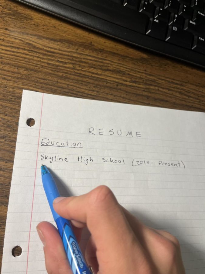 A Skyline Student Begins To Write Their Resume. Credit: Ryan Rzeszut