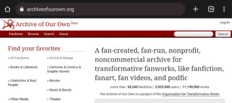 The homepage of a fan fiction website, Archive of Our Own (Cr: Screenshot taken by Ember DuPont)