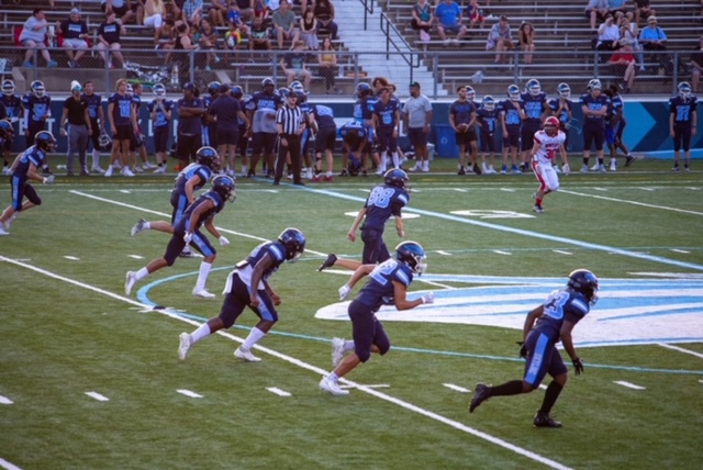 Skyline kicks off during the Skyline Vs. Bentley football game. Credit: M. Stranahan