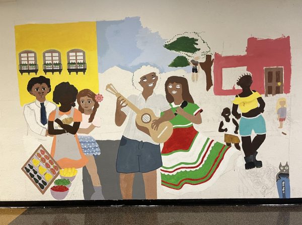 A mural on the first floor of Skyline awaits completion. Credit: Sebi Fry.