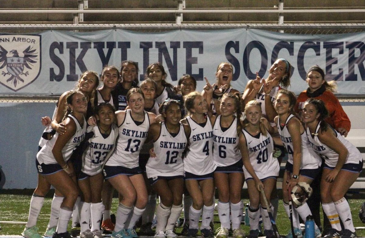 Varsity Field Hockey posses for a quick photo after a great win against Pioneer. Credit: J. Westfall.