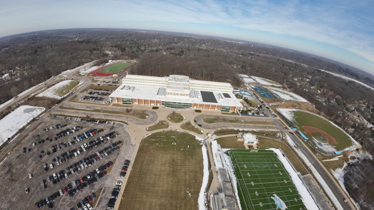 A drone view of Skyline High School. 