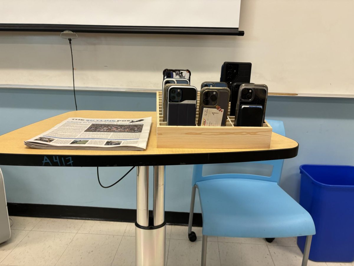 Some Skyline teachers collected phones at the beginning of class in 2023-2024.  Credit:  Sylvie Bleckman.