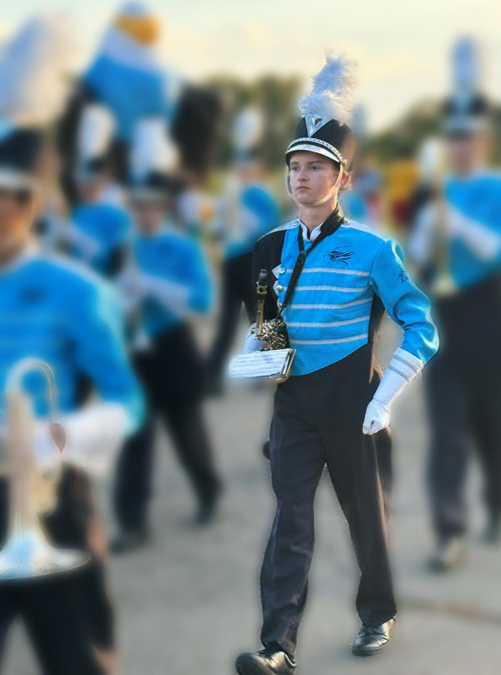 Ethan Miller ('28) participating in the Skyline Marching Band at the 2024 Homecoming parade.