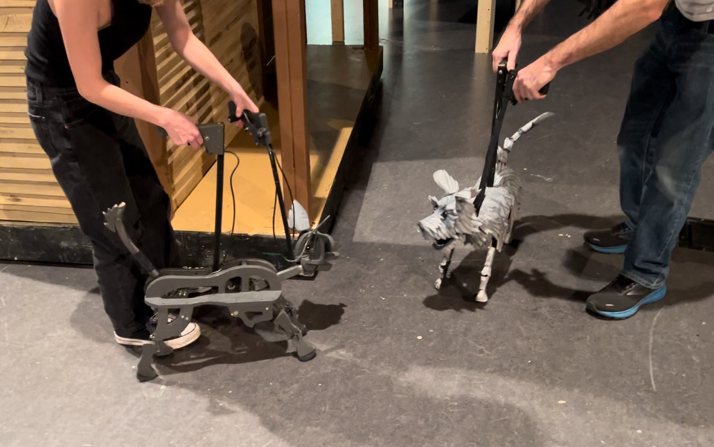 The rehearsal (left) and performance (right) versions of the Toto puppet are cheerfully introduced to one another. Credit: Isabella Orochena Abed ('25)