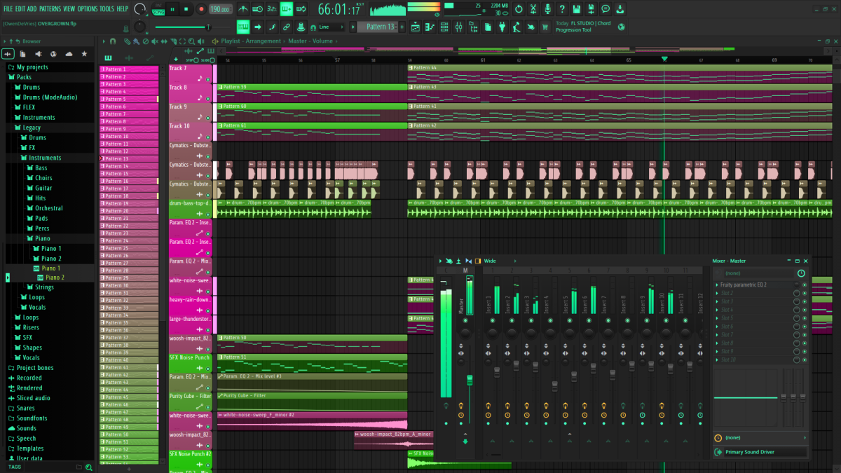 A screenshot of Owen DeVries’ music on FL Studio.