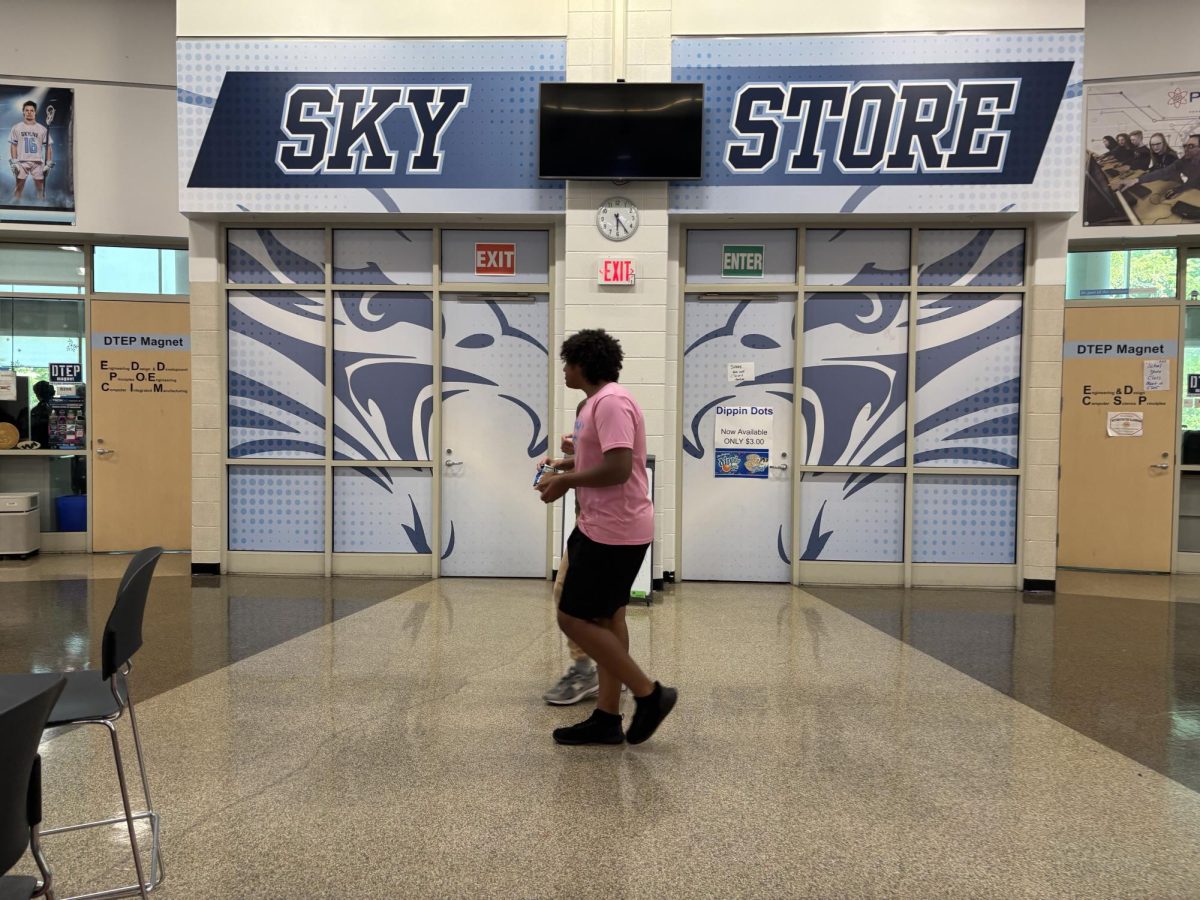 Empty Skystore line after district halts them, causing them to be open for only three days a week.