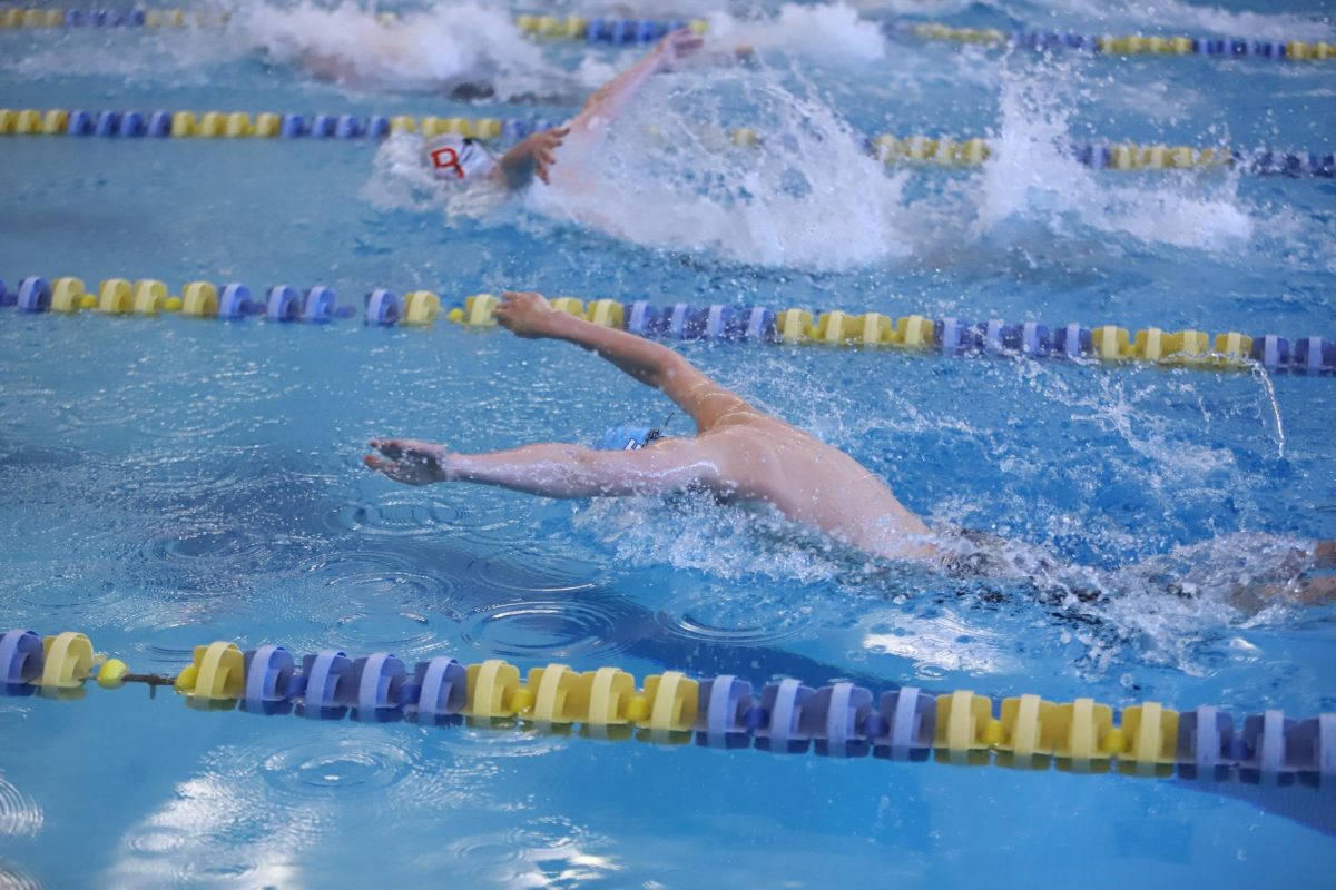 Cayden Zillich ('28) swimming the butterfly portion of the individual medley at SECs.