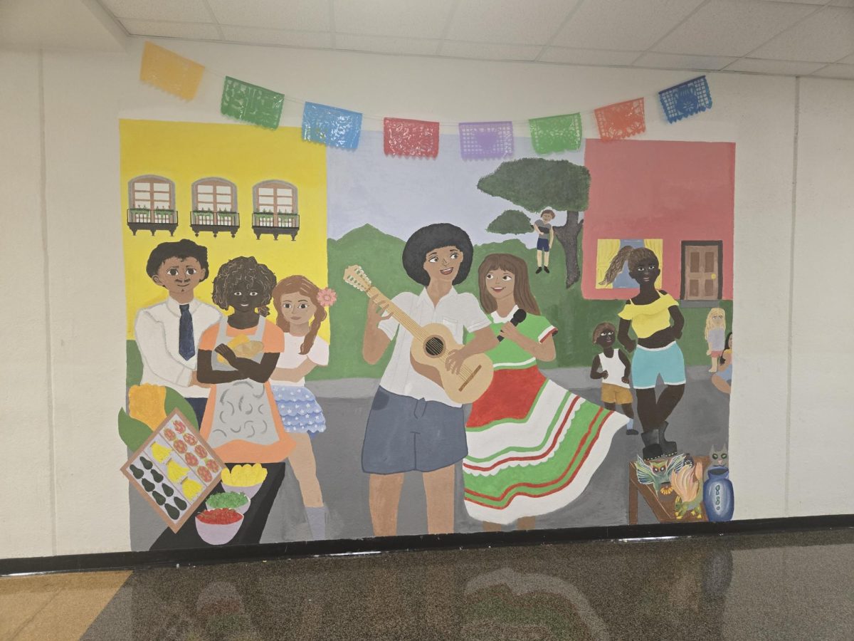 Finally finished mural painted on a hallway wall at Skyline. 