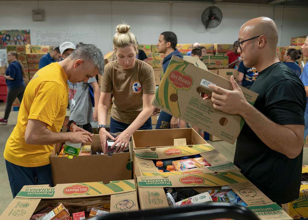 A group of people at a food bank.
