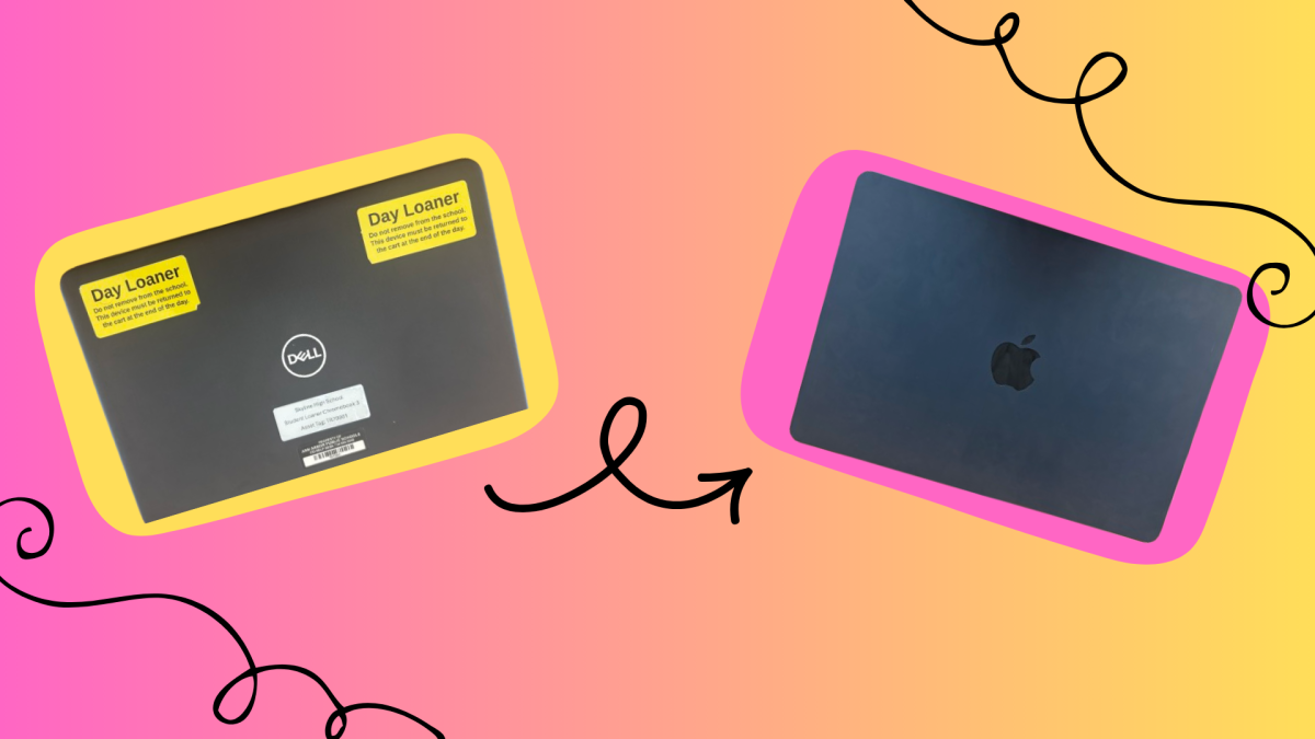 Old Skyline school issued Chromebook and a new school issued Macbook side by side.