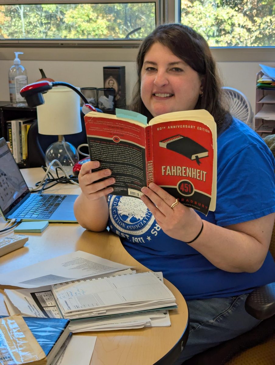 Megan Vargo reading Fahrenhiet 451.