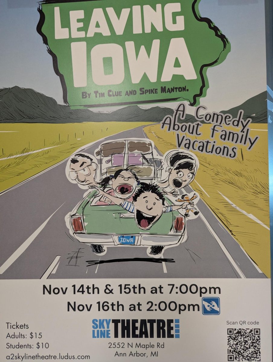 Leaving Iowa play poster advertising for the skyline theatre.
