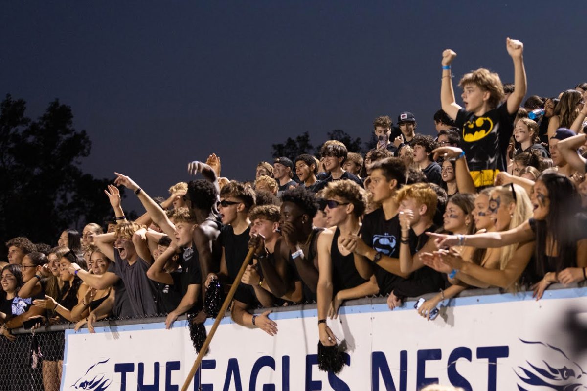 Skyline students dressed in all black for the blackout theme during the homecoming football game.