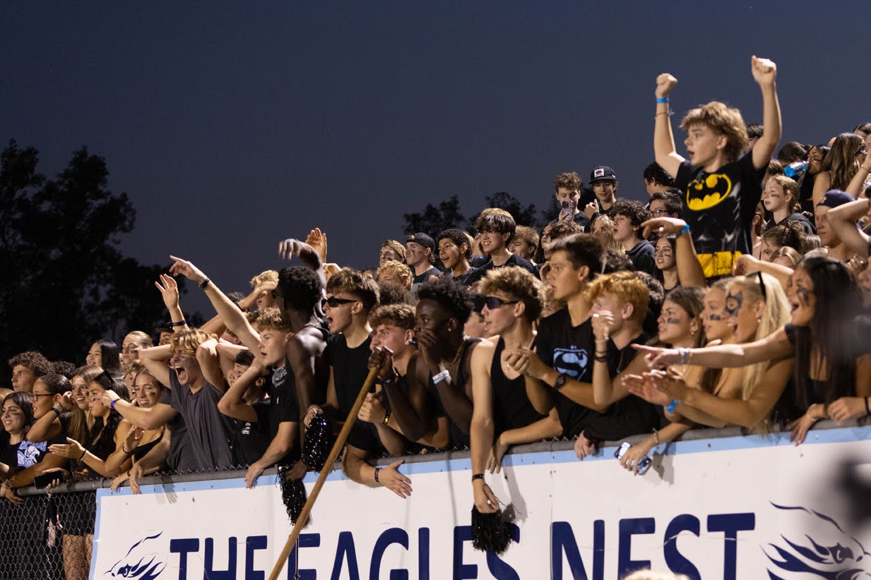 Skyline students dressed in all black for the blackout theme during the homecoming football game.
