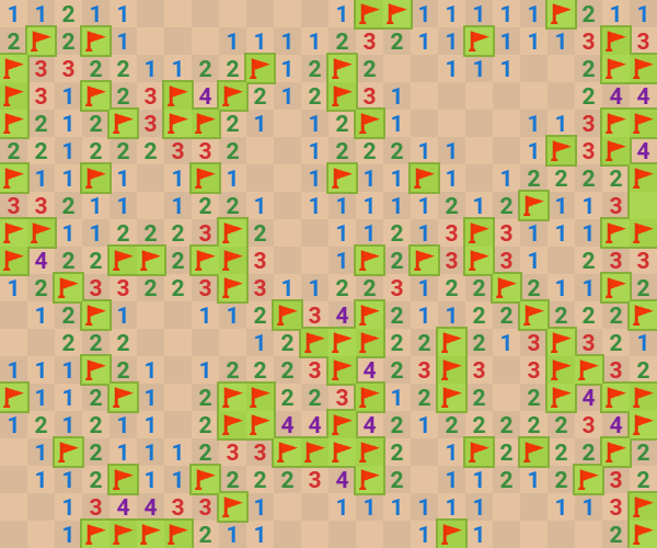 A complete google minesweeper board