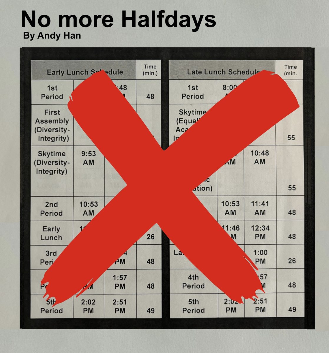 An old half-day schedual with a big, red X.