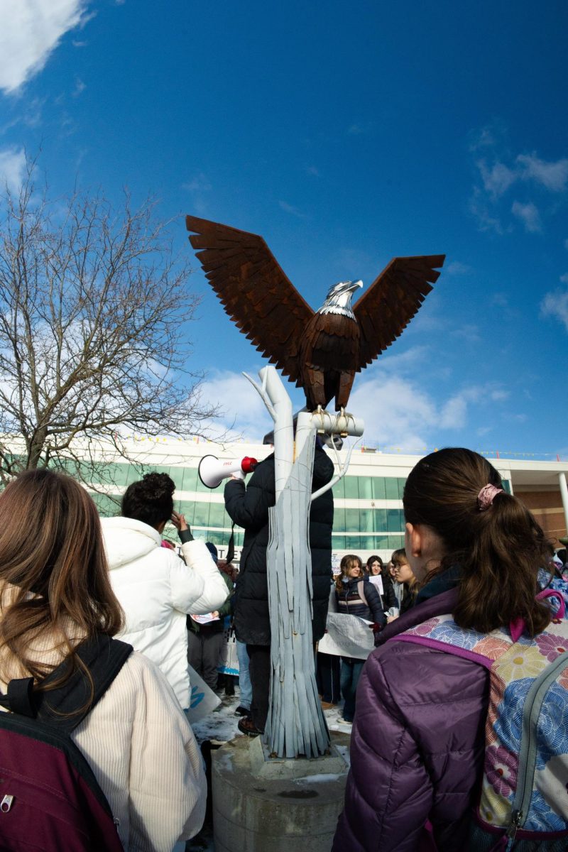 A Skyline student addresses the crowd during the walkout protest on February 4th, 2026.