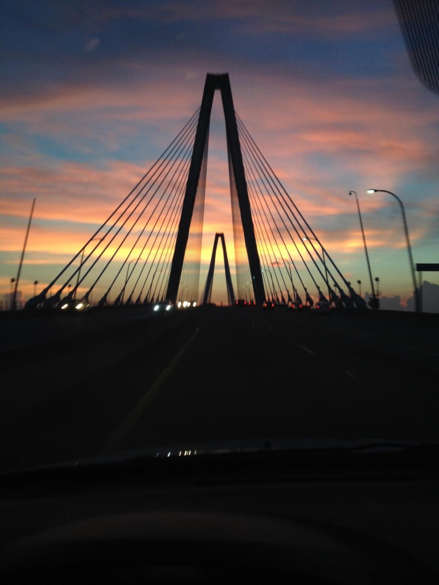 A photo at sunset on the Ravenal Bridge in Charleston, South Carolina on August 17th, 2016.