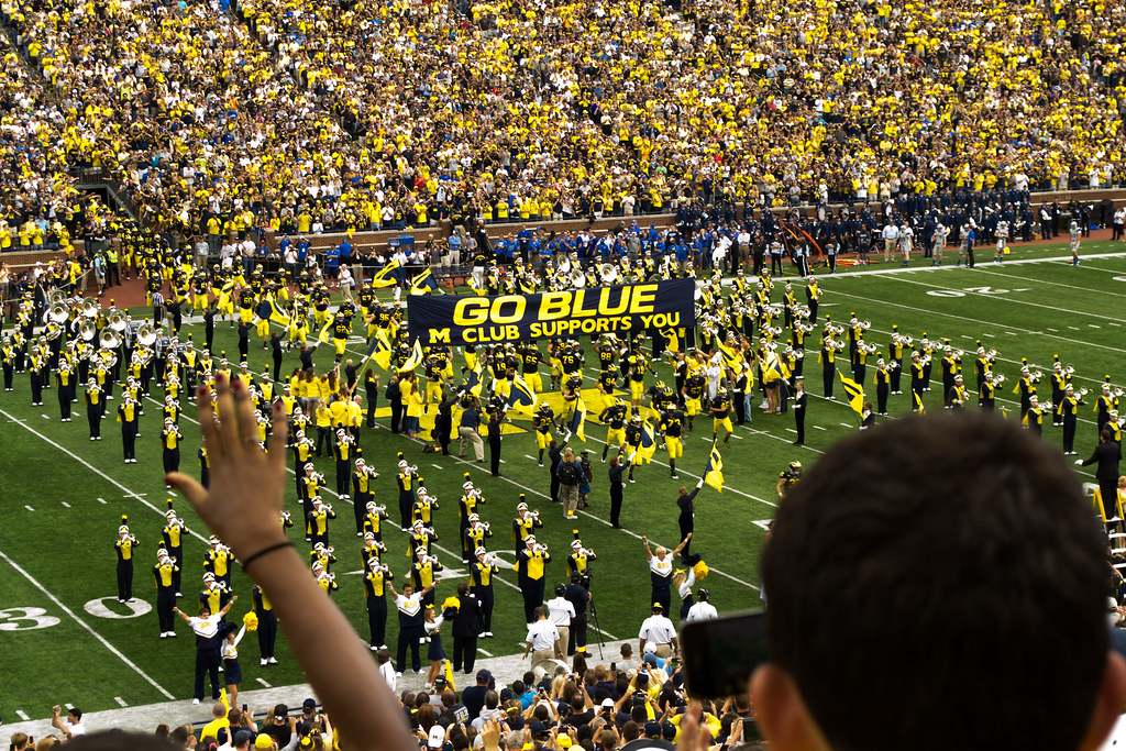 Michigan football taking the field pregame.